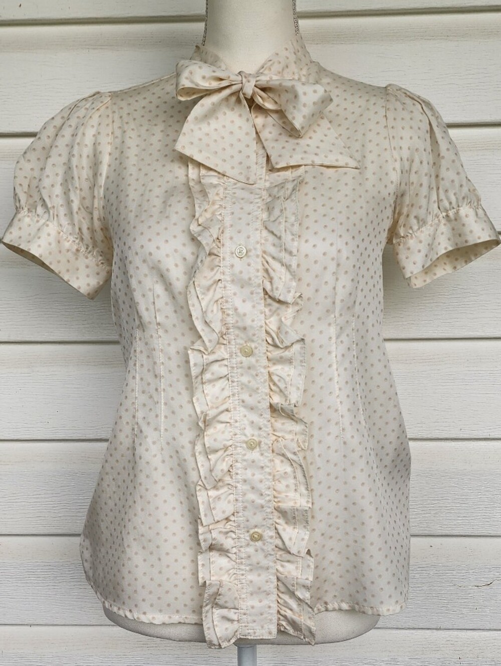 Y2K! MBMJ Cotton/Silk Cream Polka Dot Ruffle Bow Blouse!